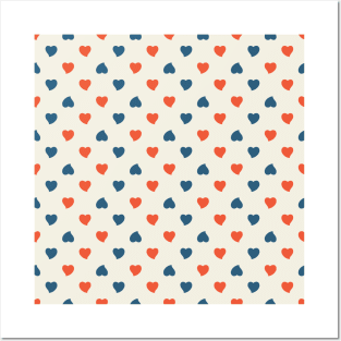 Stylized red and blue hearts on a light background. Posters and Art